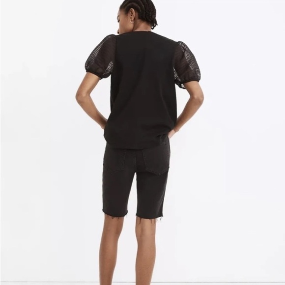 Madewell Striped Sheer Puff Sleeve Knit Shirt Top M Preppy Staple Elevated Basic - Picture 5 of 13